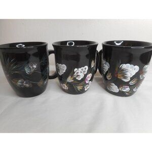 Set of 3 Handpainted Winter Black Mugs by Gayle